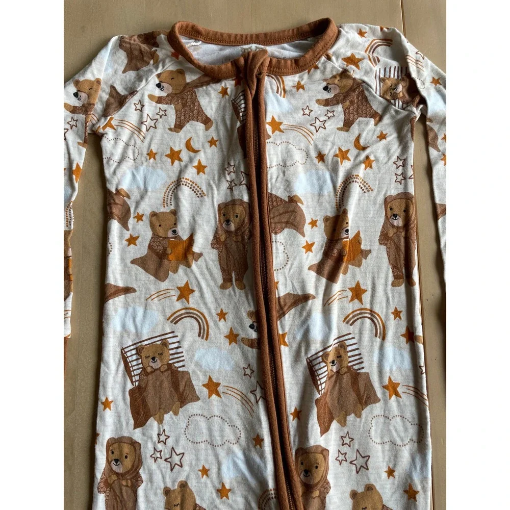 Little Sleepies Bamboo Teddy Bear Foldover Sleeper Footie PJs Pajamas Romper